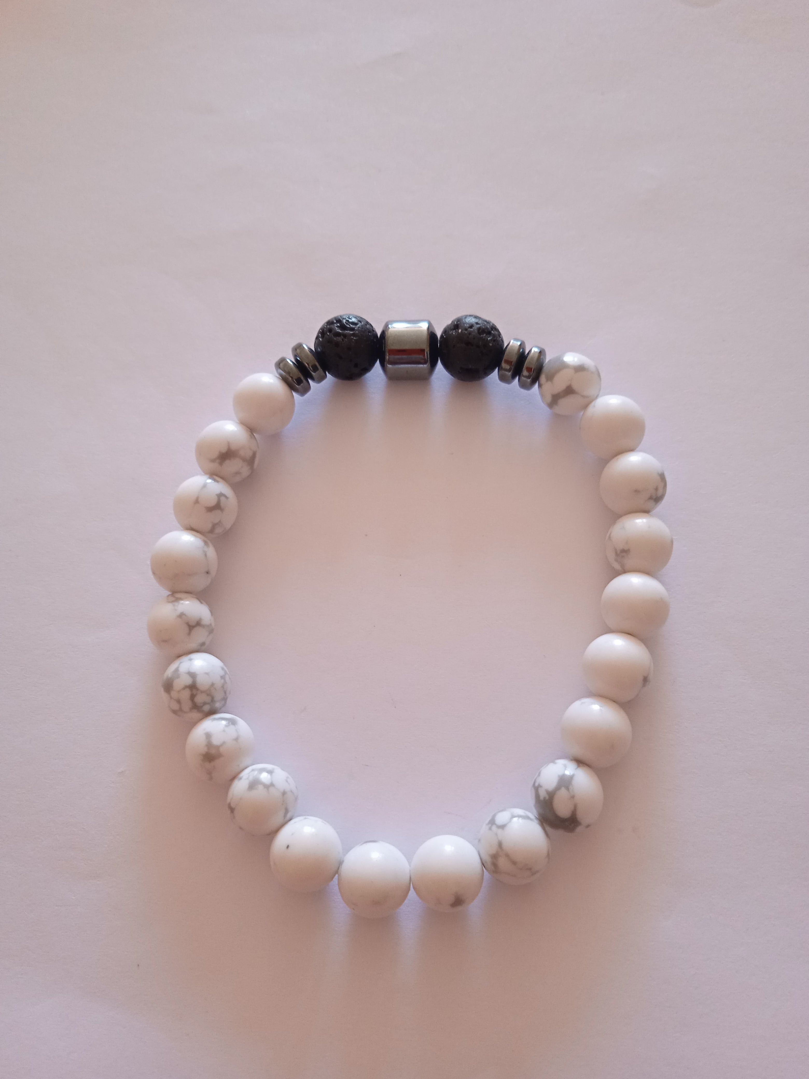 bracelet mixte oeil de dragon rayé blanc acier & perles noir bois