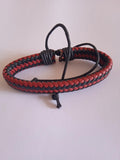 bracelet mixte ajustable cuir noir & rouge tressé