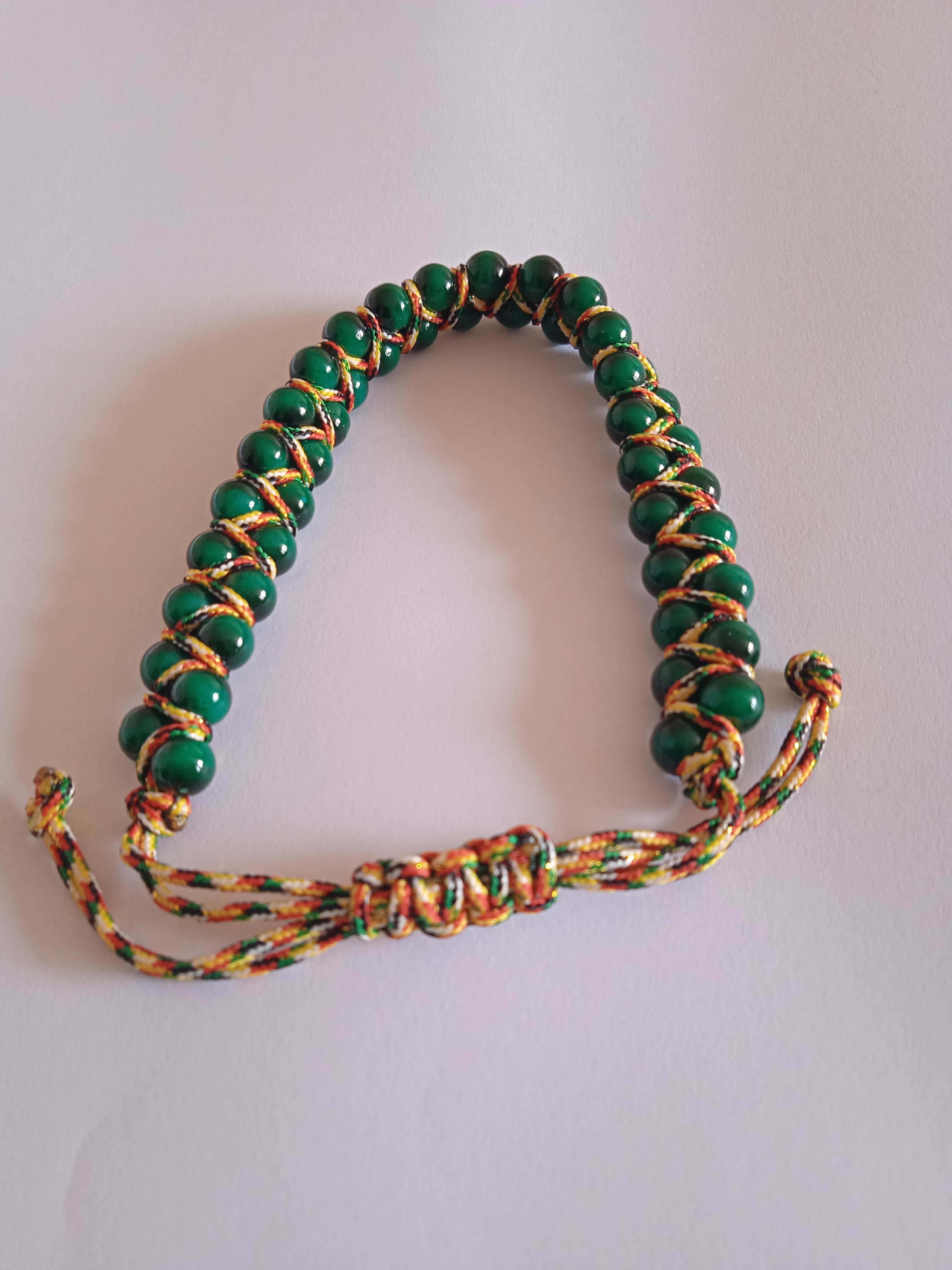 bracelet femme ajustable tissu multicolore double perles vert protection
