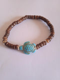 bracelet mixte marron bleu turquoise tortue acier