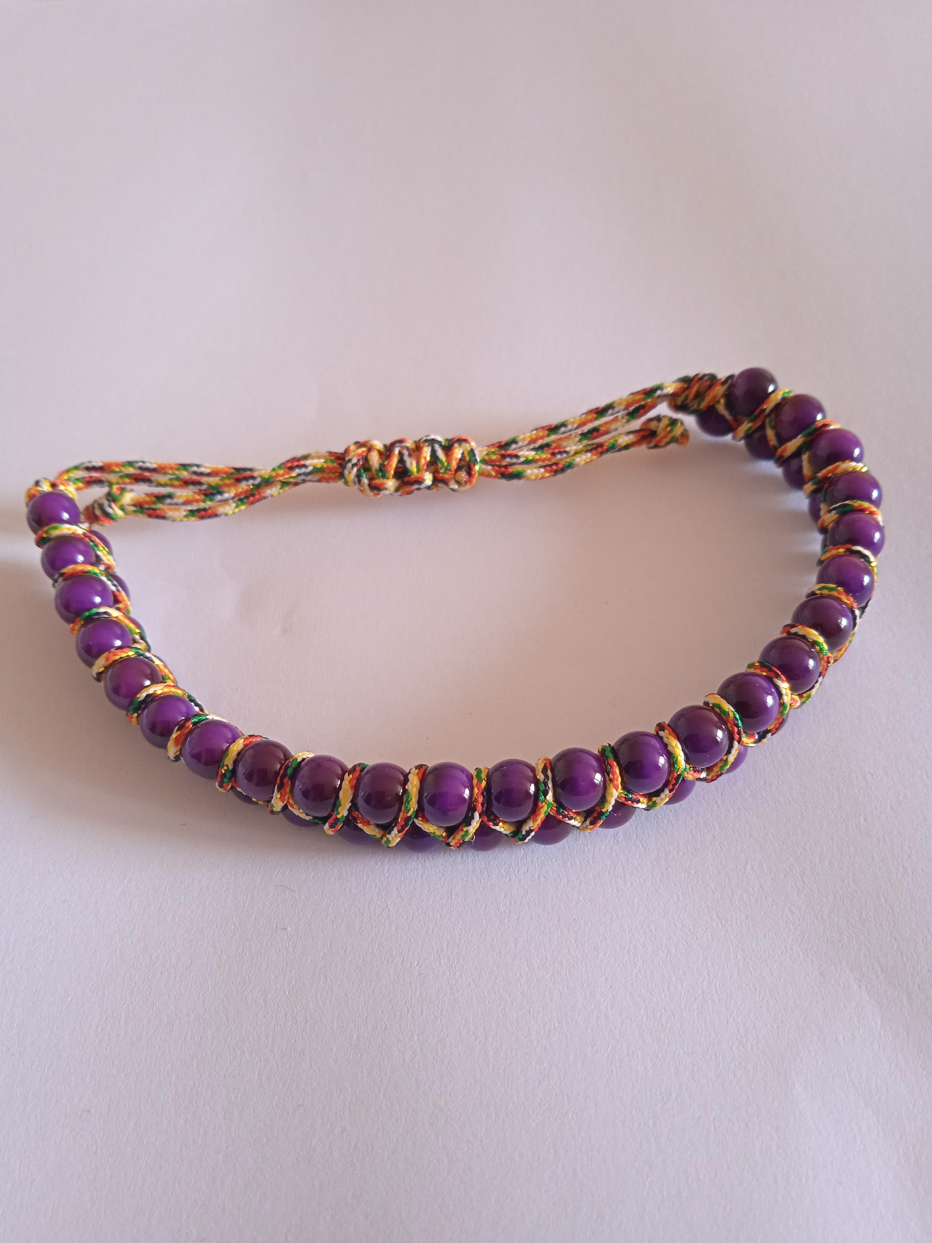 bracelet mixte ajustable double violet protection tissu brillant