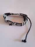 bracelet mixte ajustable blanc & noir tissu cuir