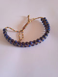 bracelet ajustable double bleu tissu multicolore noir