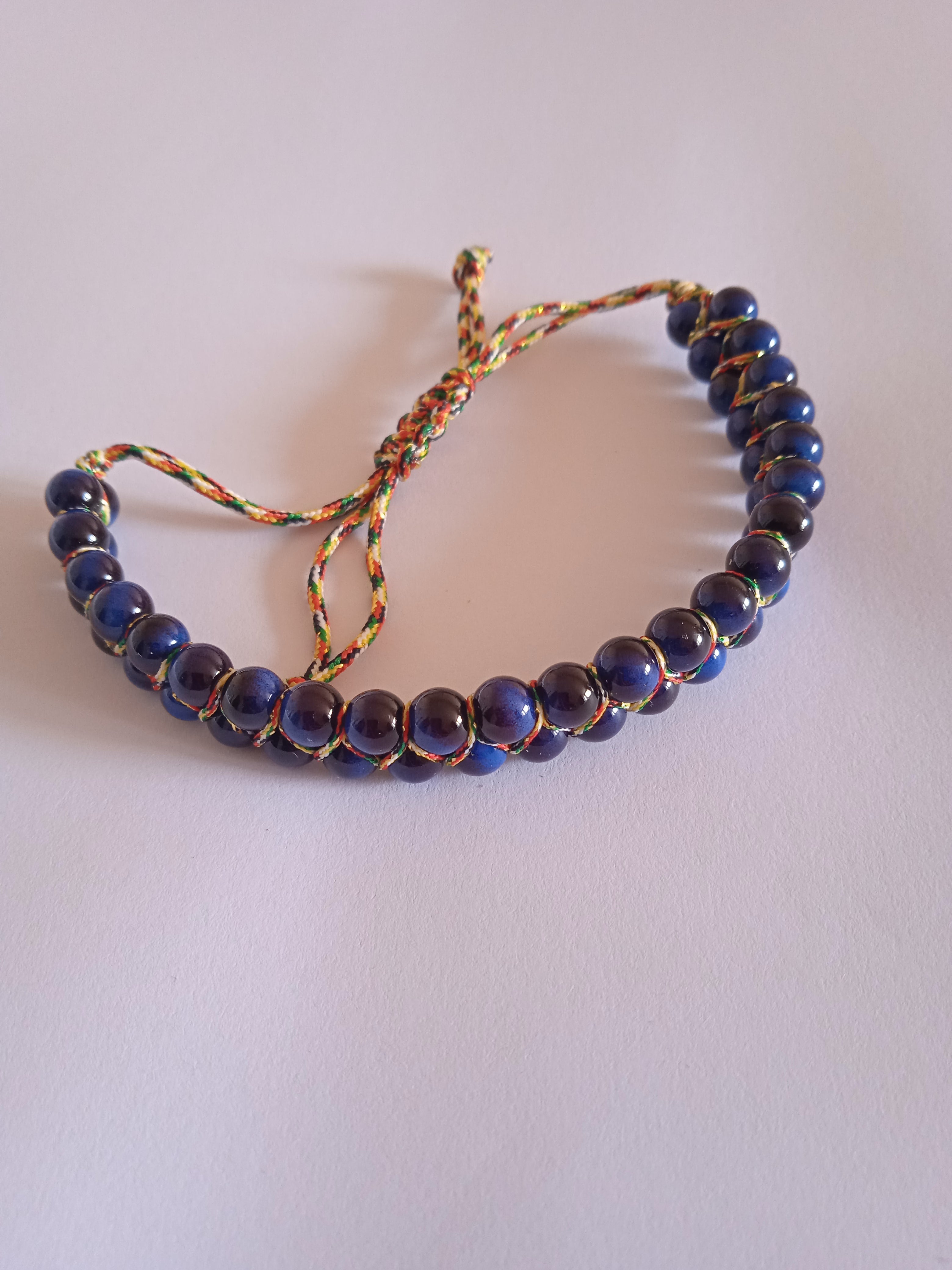 bracelet ajustable double bleu tissu multicolore noir