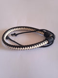 bracelet mixte ajustable tressé cuir noir & blanc