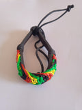 bracelet mixte jamaïcain cuir noir ajustable
