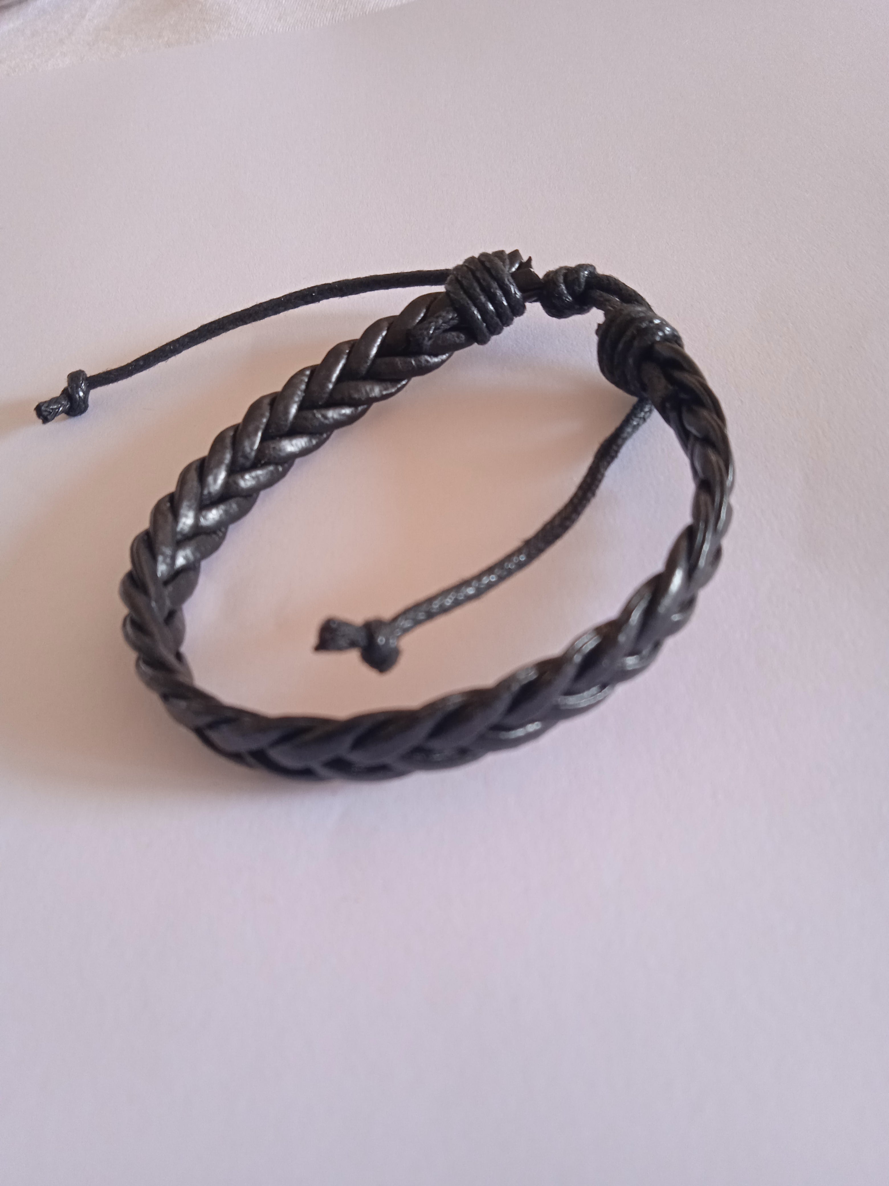 bracelet mixte ajustable noir cuir tressé