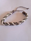 bracelet mixte ajustable vert kaki & beige tissu tressé