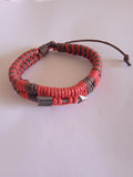 bracelet mixte ajustable flèche acier cuir rouge & noir