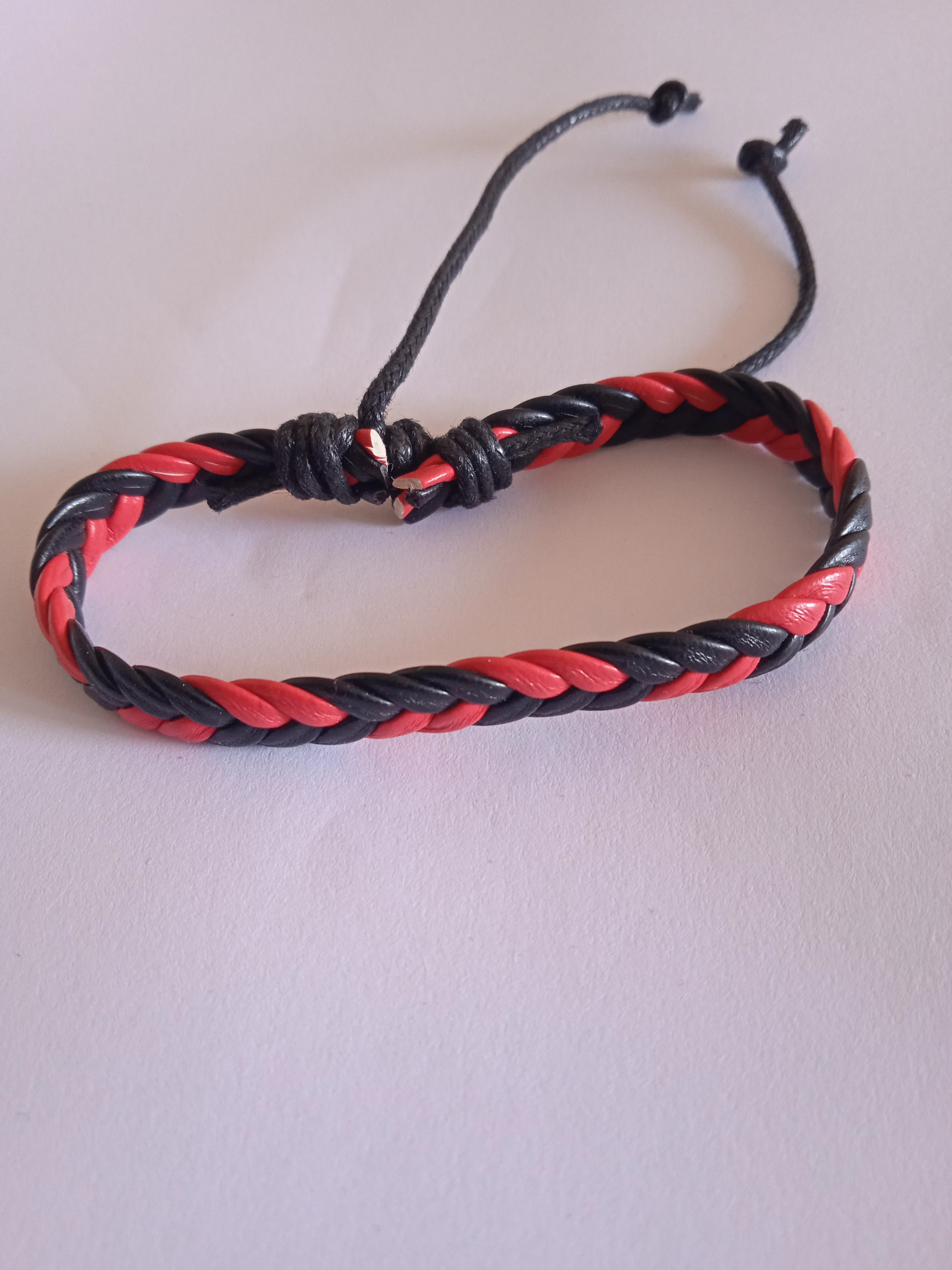 bracelet mixte ajustable cuir rouge & noir