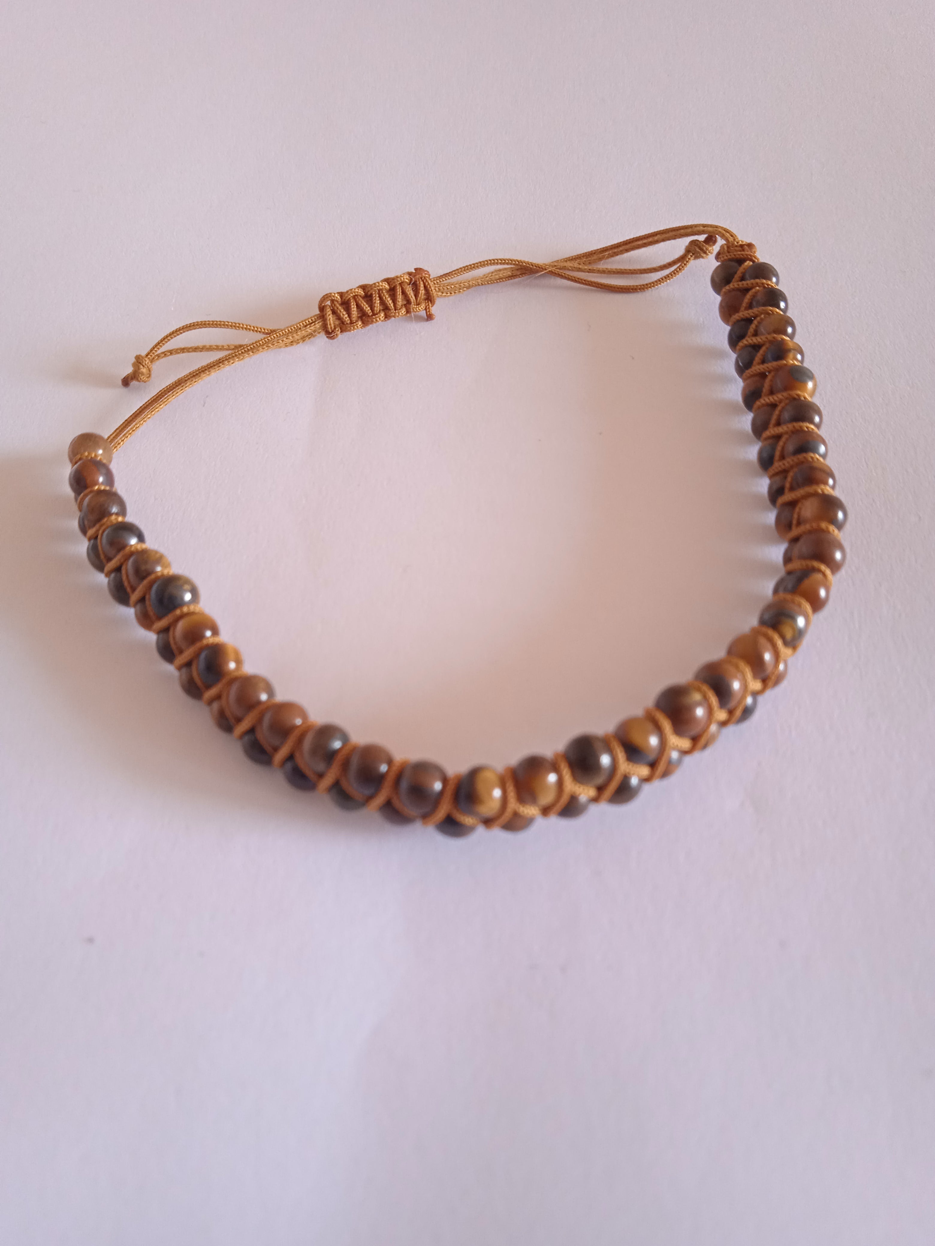 bracelet mixte ajustable double protection marron tissu en bois