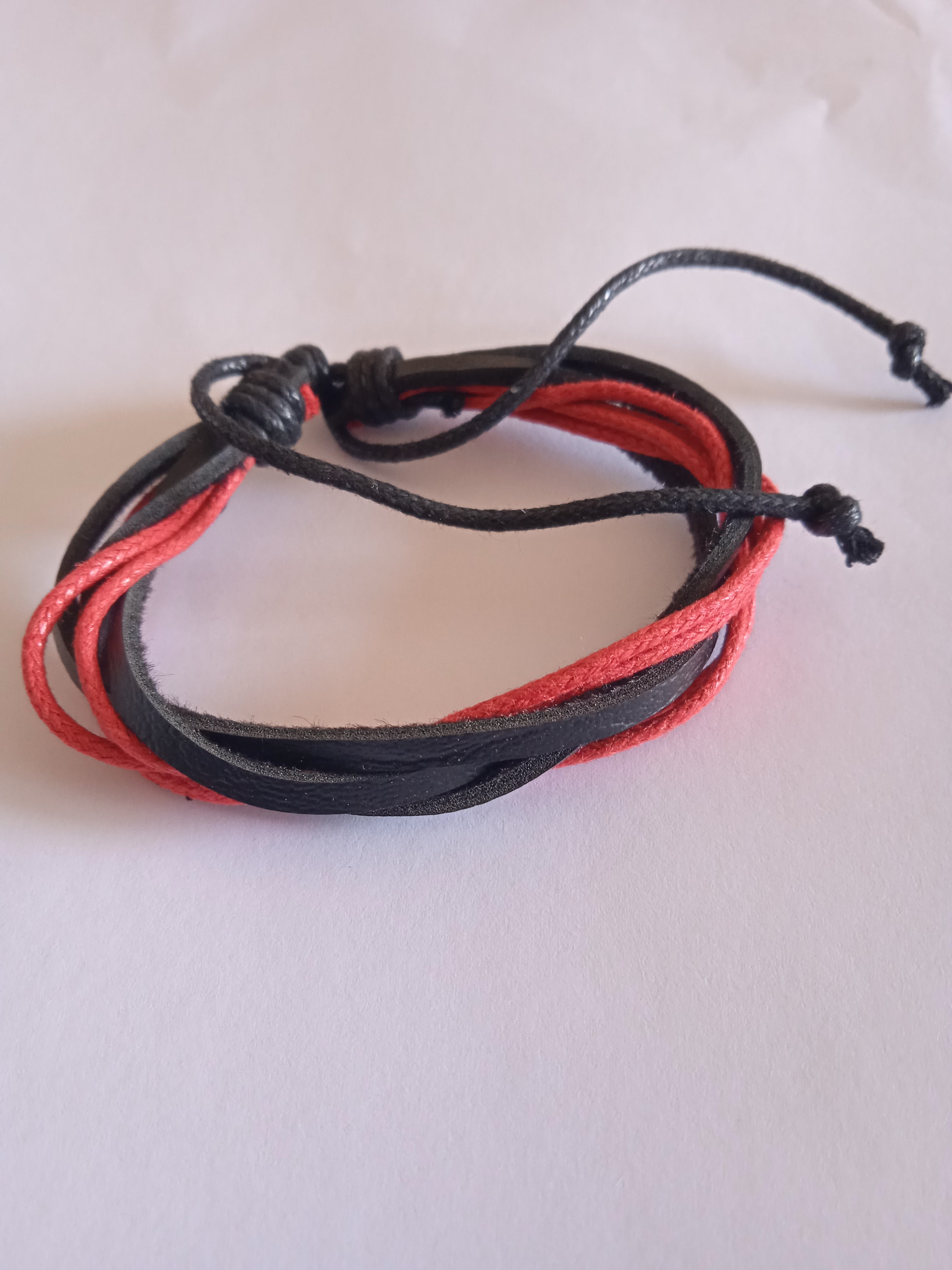 bracelet mixte ajustable cuir rouge & noir tressé