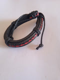 bracelet mixte ajustable noir & rouge cuir