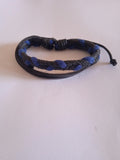 bracelet mixte ajustable cuir bleu & noir cordon