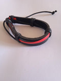 bracelet mixte ajustable cuir noir & rouge