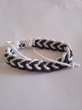 bracelet ajustable tisse blanc & noir tressé