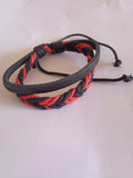 bracelet mixte rouge & noir cuir ajustable