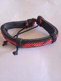 bracelet mixte ajustable noir & rouge cuir tressé