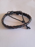 bracelet unisexe lacet cuir tressé marron & noir cordon ajustable