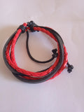 bracelet mixte ajustable rouge & noir cuir tressé