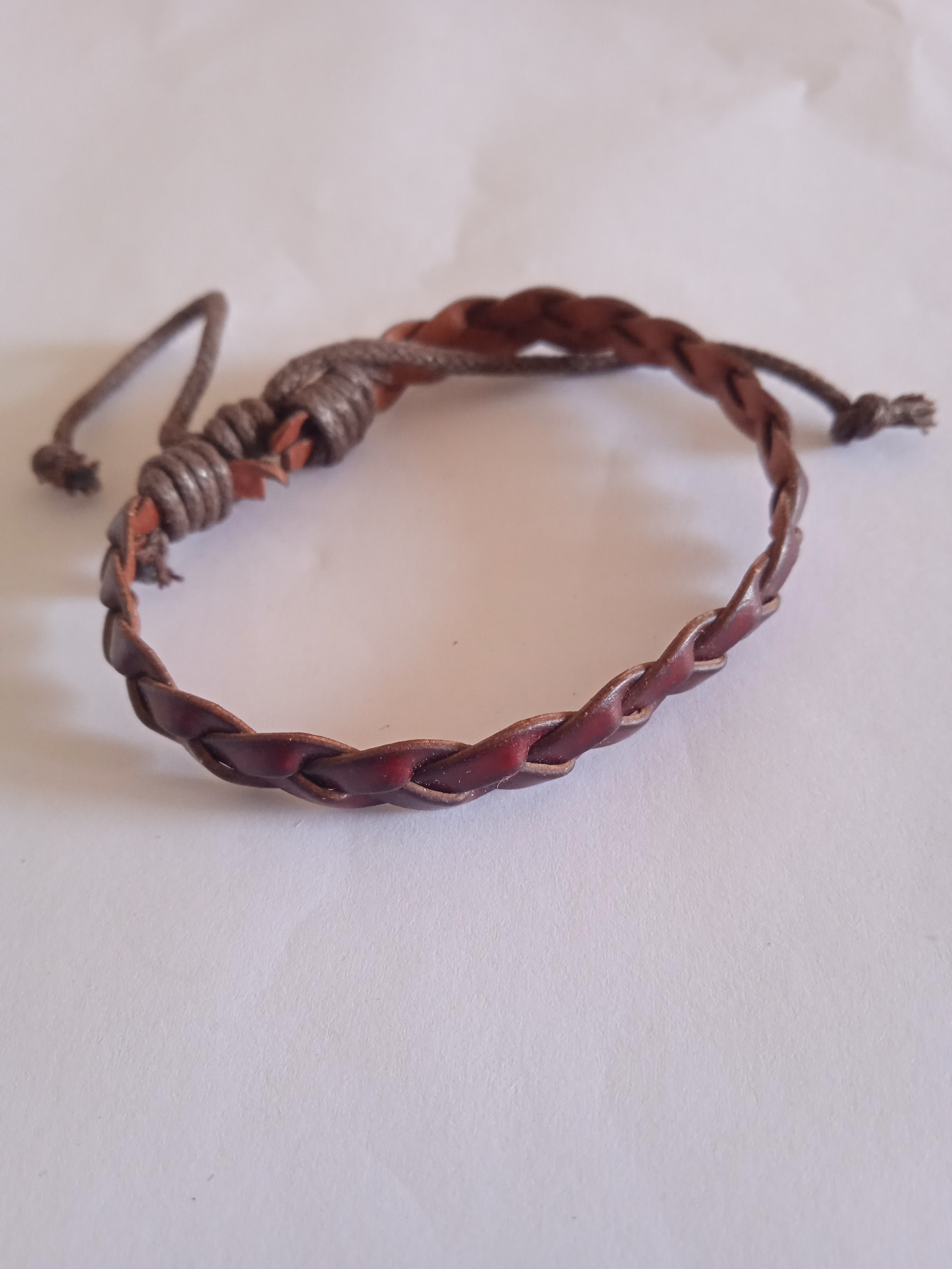bracelet femme cuir tressé ajustable mixte marron