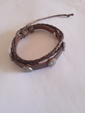 bracelet mixte ajustable marron acier tressé cuir
