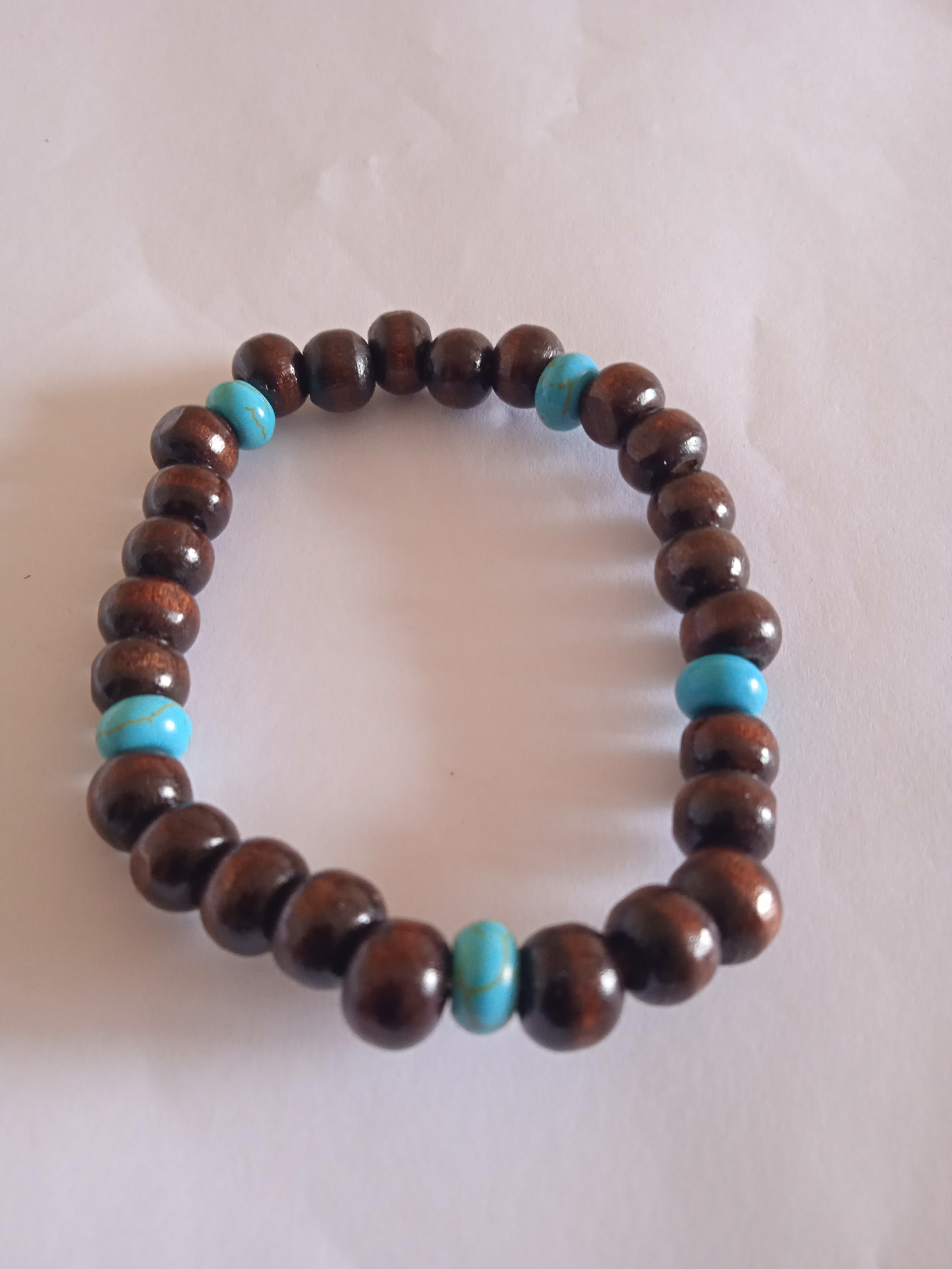 bracelet femme en bois marron & bleu turquoise