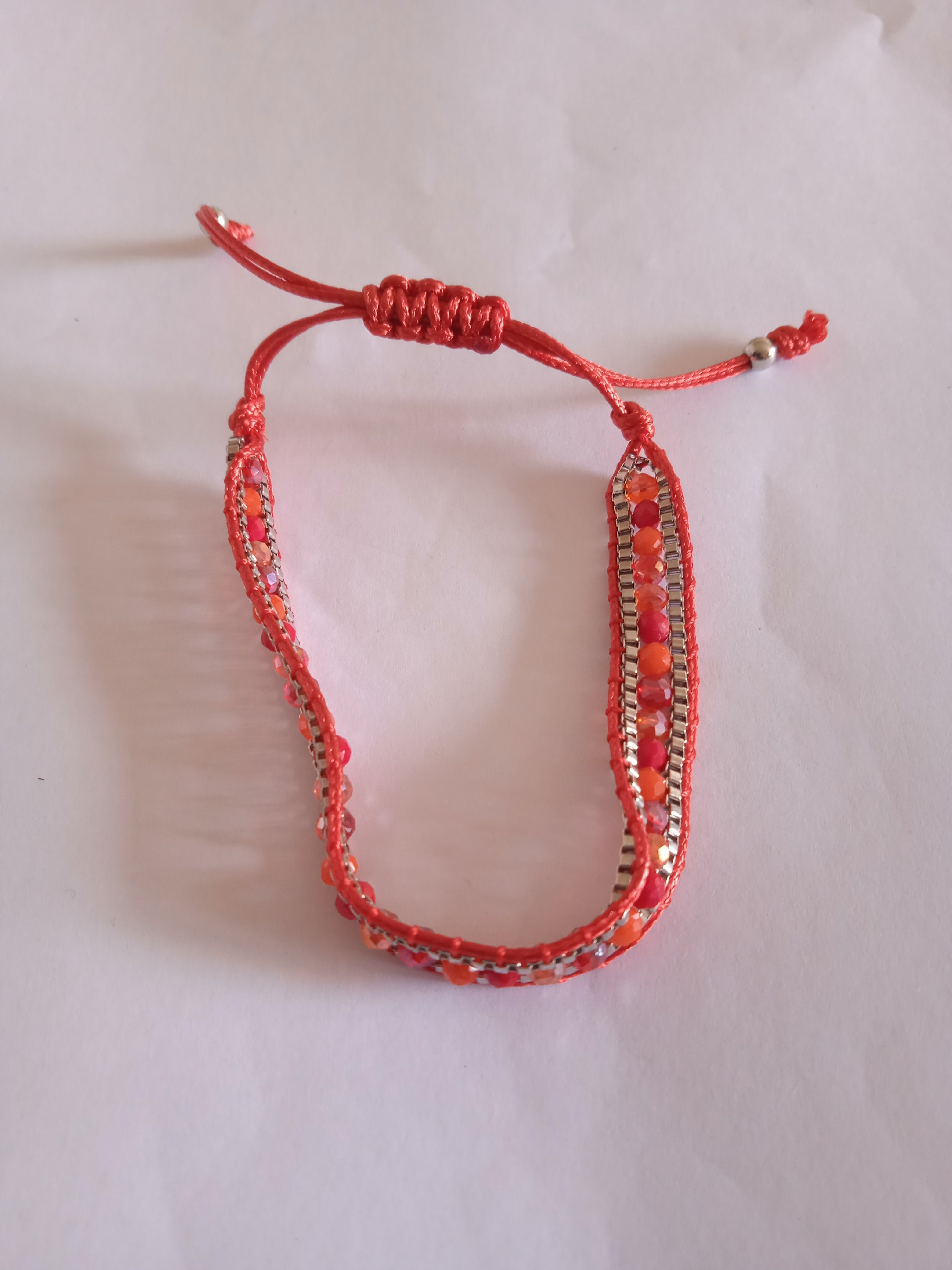 bracelet femme tissu perle rouge ajustable acier