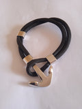 bracelet mixte anneaux pirate cordon noir acier