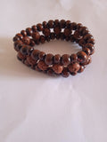 bracelet mixte marron en bois triples protection