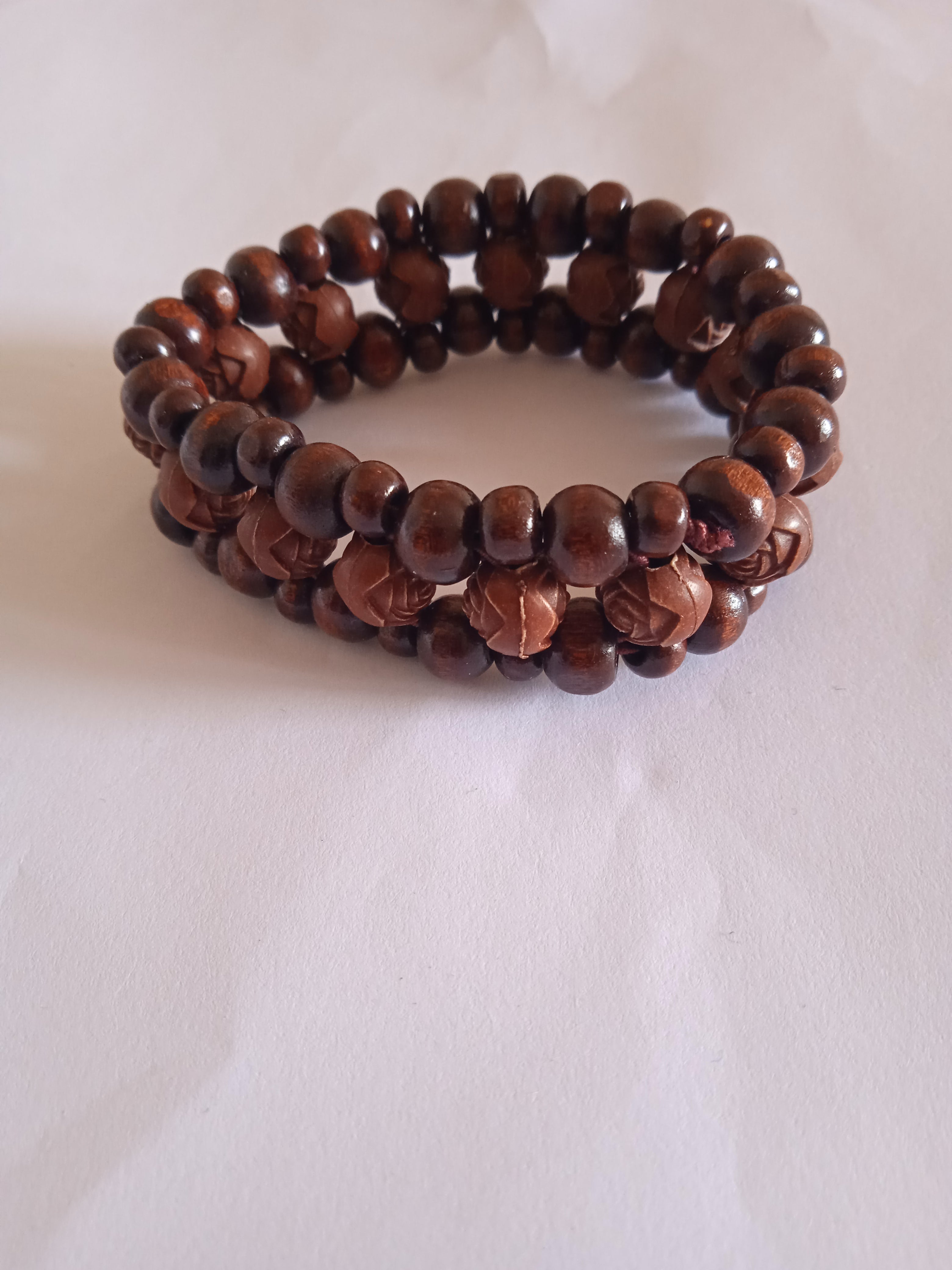 bracelet mixte marron en bois triples protection