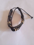 bracelet mixte tissu beige cuir ajustable noir