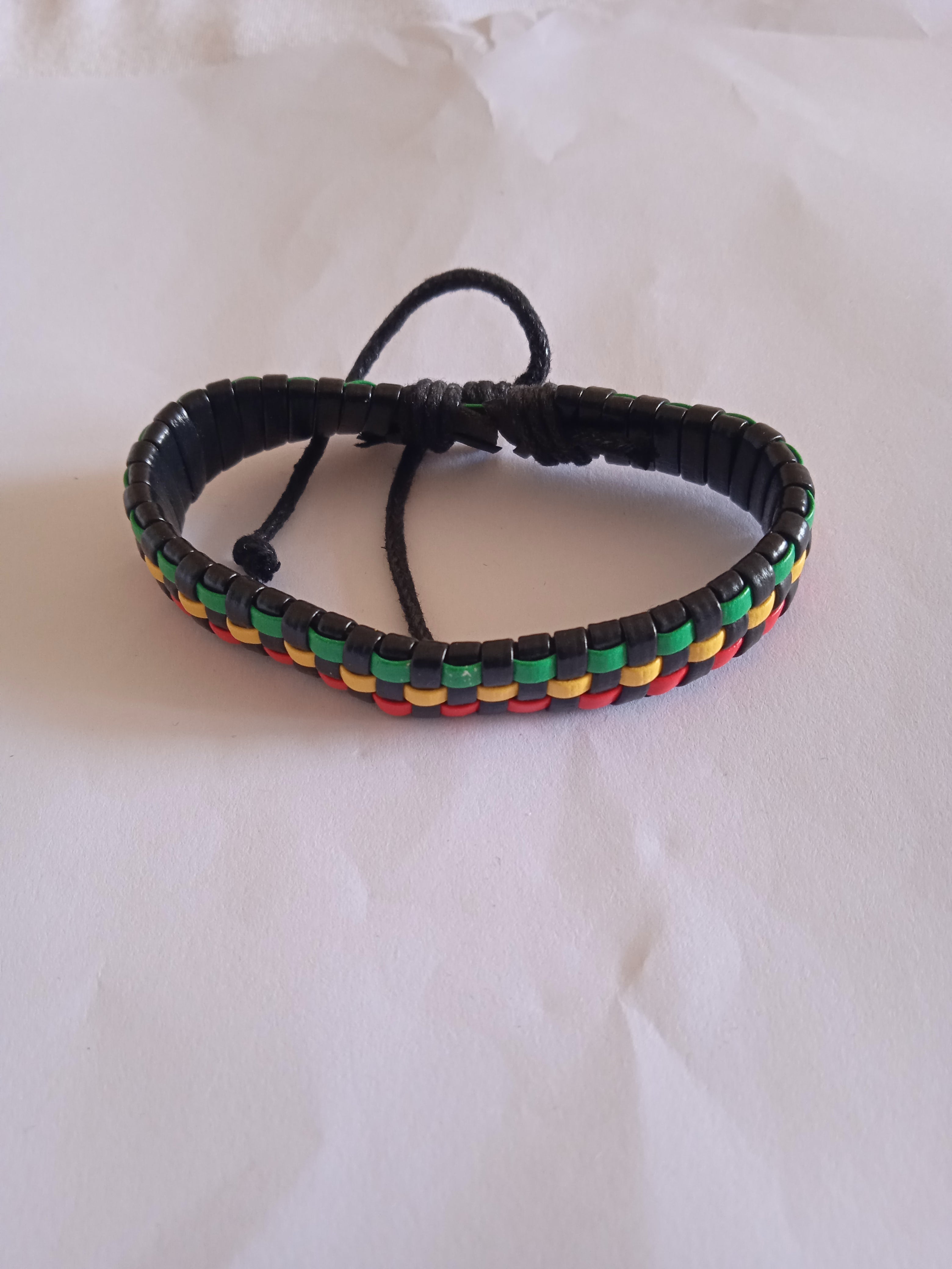 bracelet mixte jamaïcain cuir lacet noir ajustable