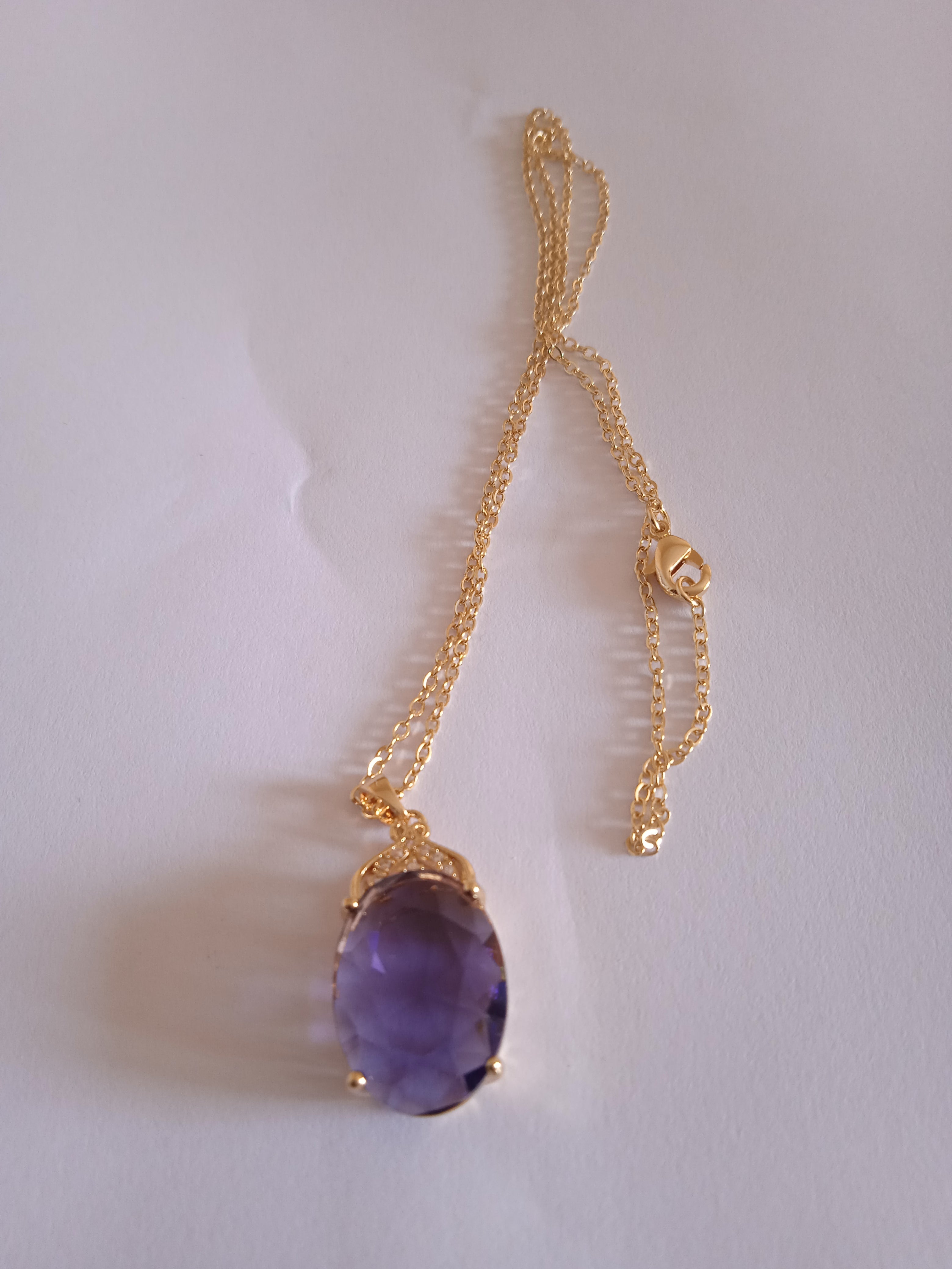 chaine femme or plaqué pendentif violet doré
