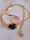 collier femme doré pendentif pierre noir acier doré