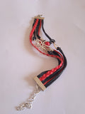 bracelet femme chic cordon rouge & noir tressé acier