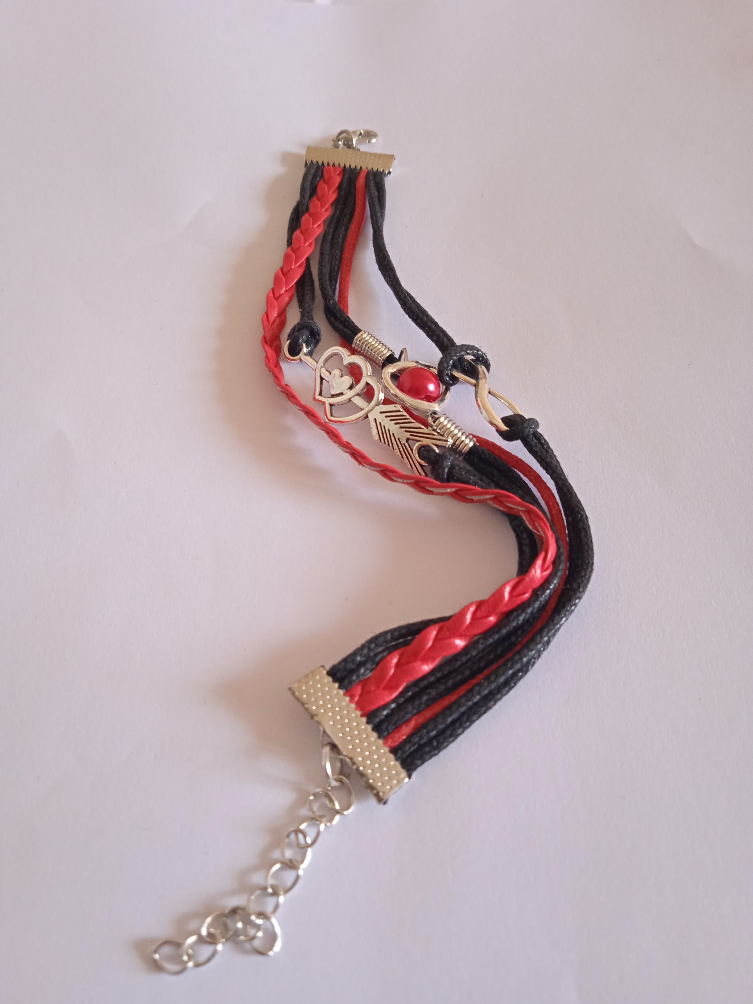 bracelet femme chic cordon rouge & noir tressé acier