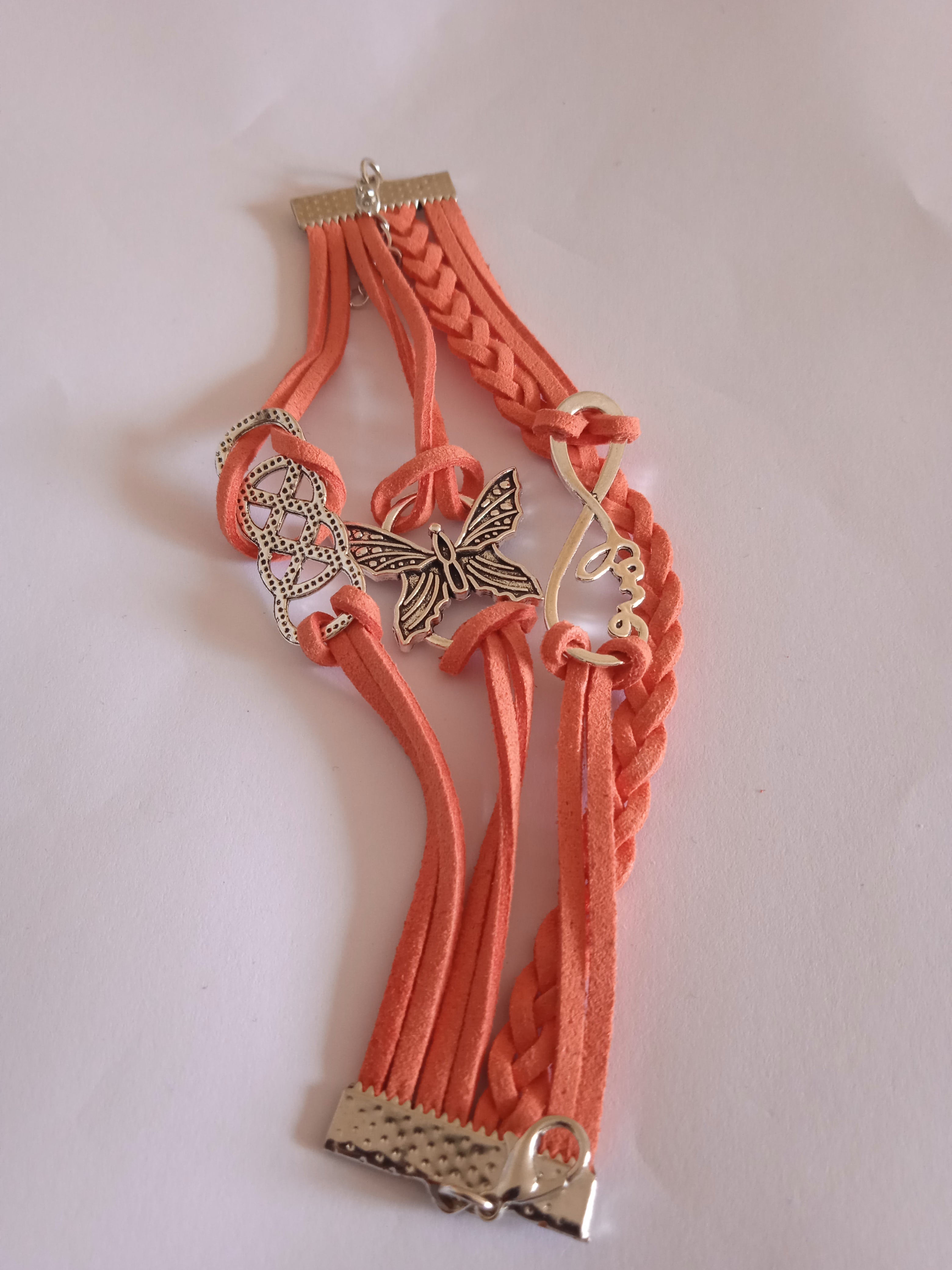 bracelet orange tressé multi tour coeur acier love
