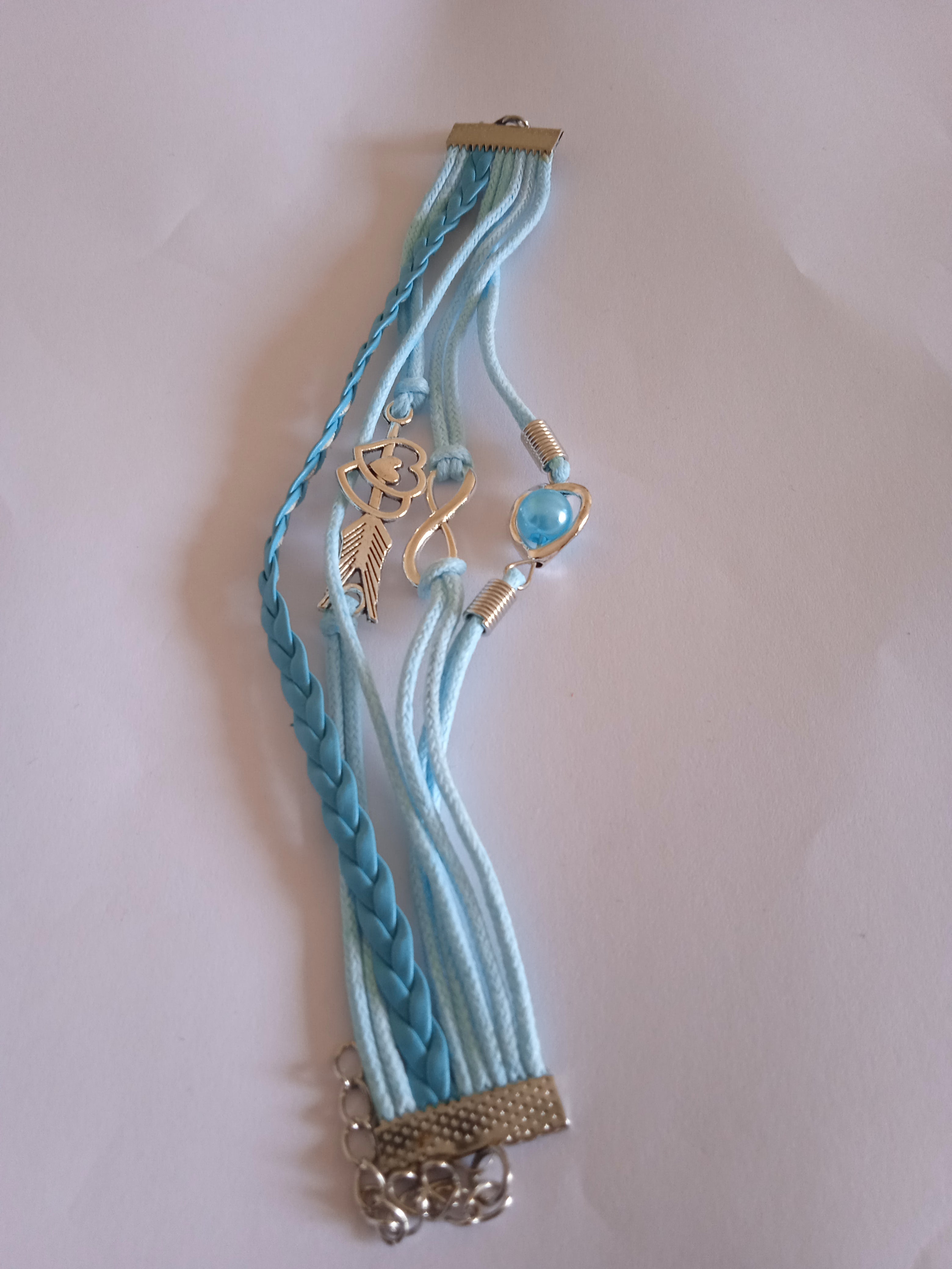 bracelet bleu clair papillon cordon tressé coeur acier