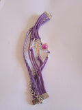 bracelet cordon tressé violet pierre rose coeur acier
