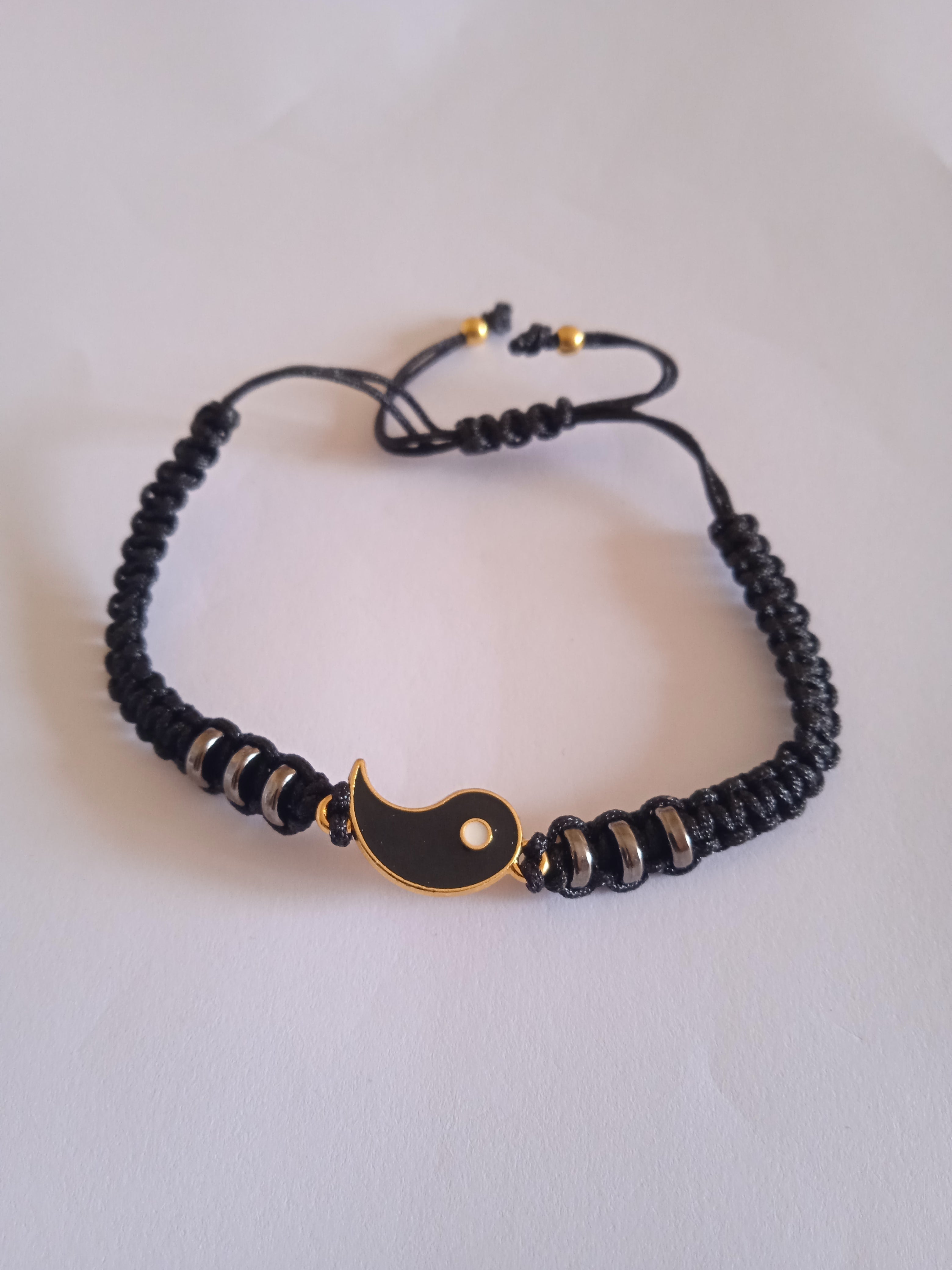bracelet couple noir ajustable doré acier