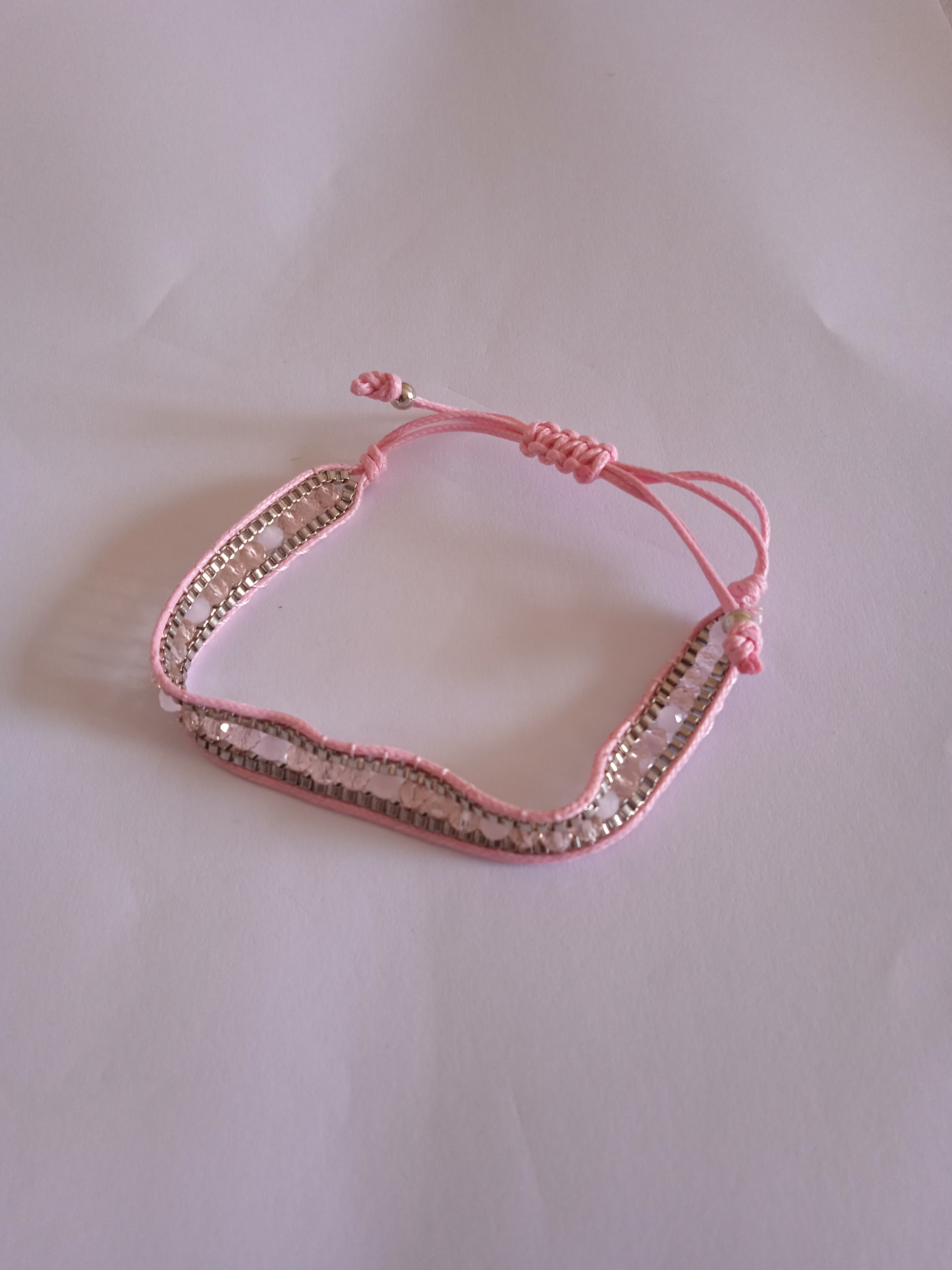 bracelet femme élégante rose ajustable pierre brillant blanc acier