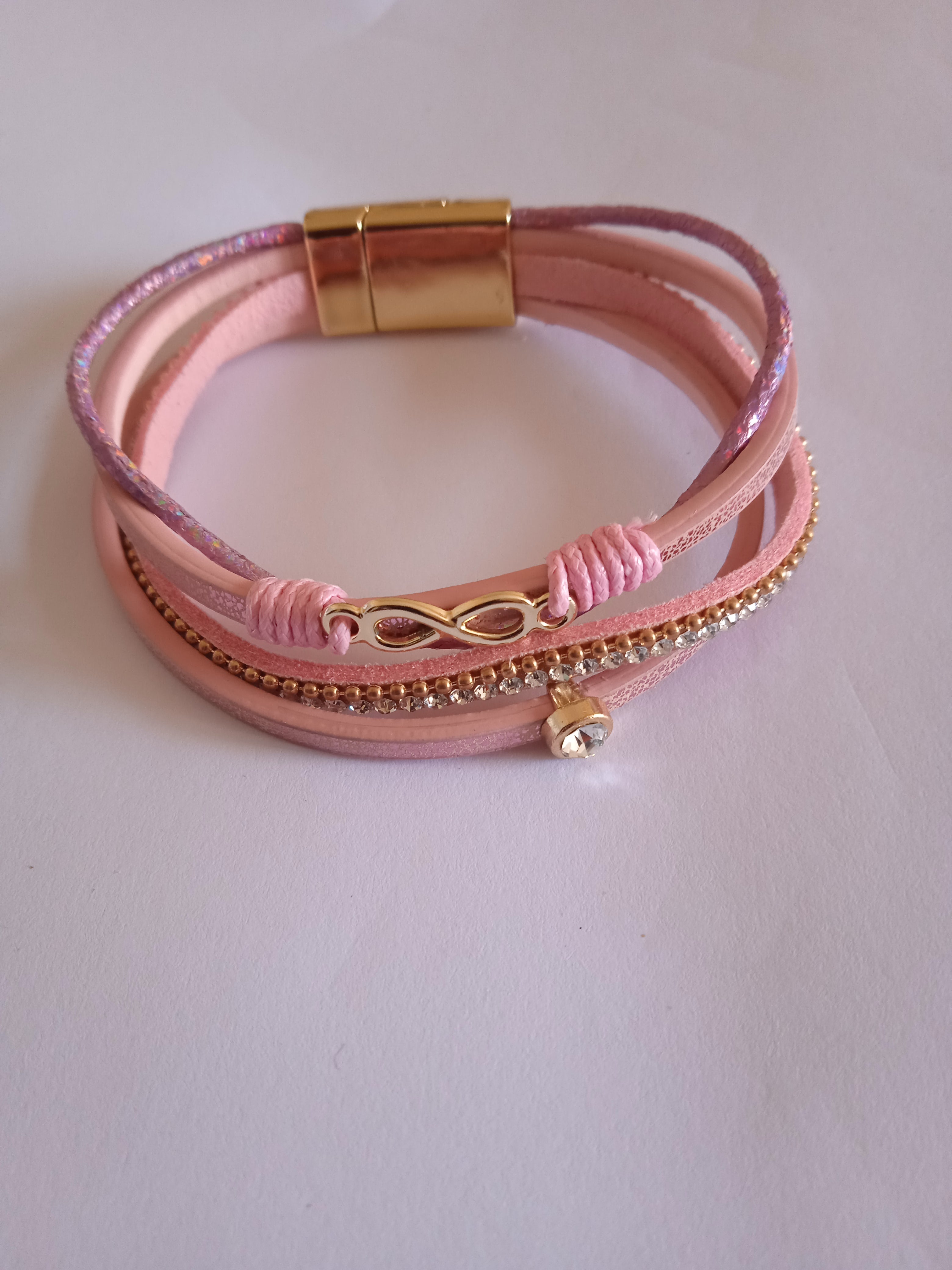 bracelet femme chic rose perle blanc brillant