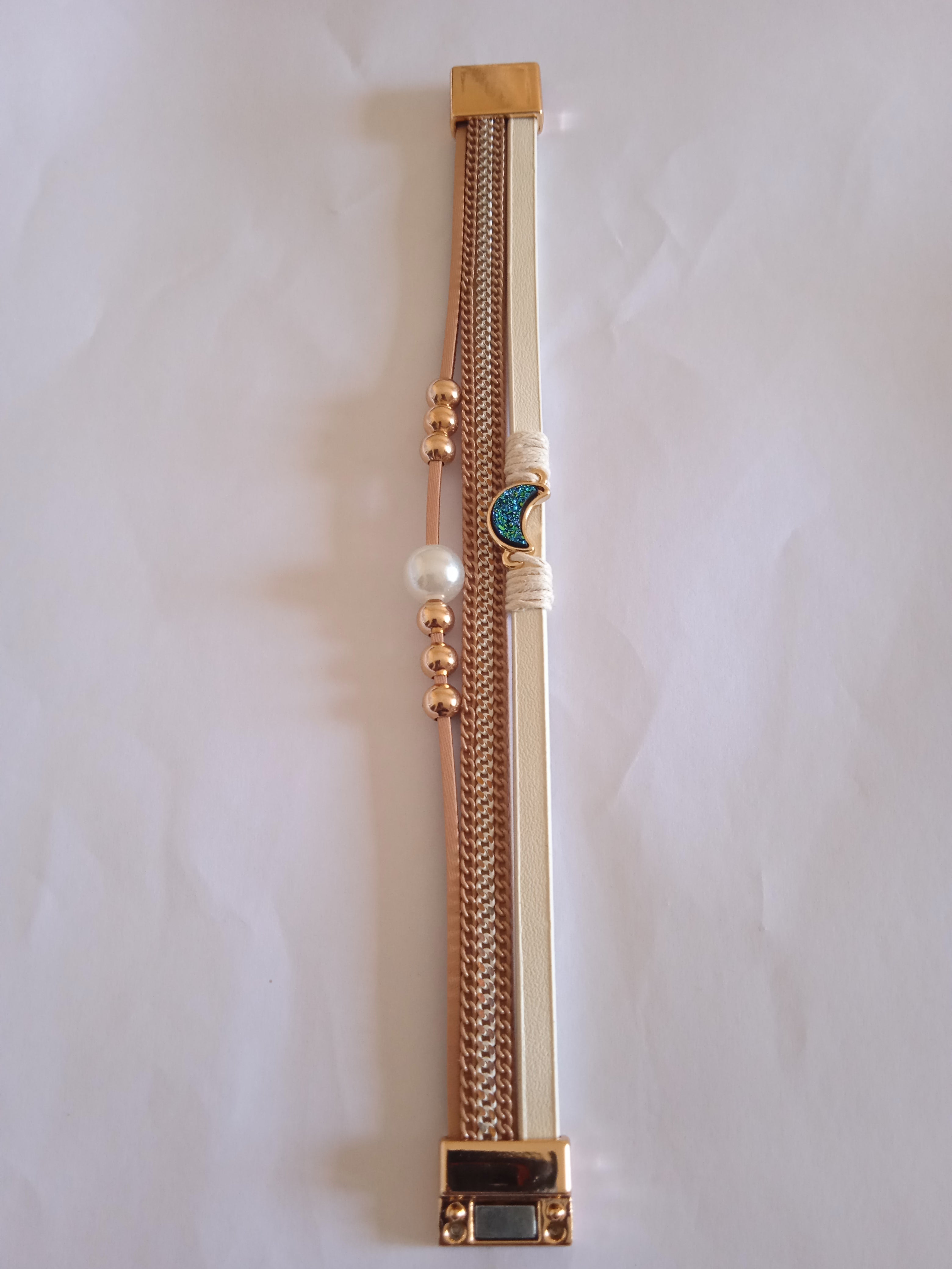 bracelet femme chic doré or plaqué perles blanc & doré