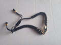 bracelet mixte couple hématite noir blanc ajustable doré acier tressé tissu
