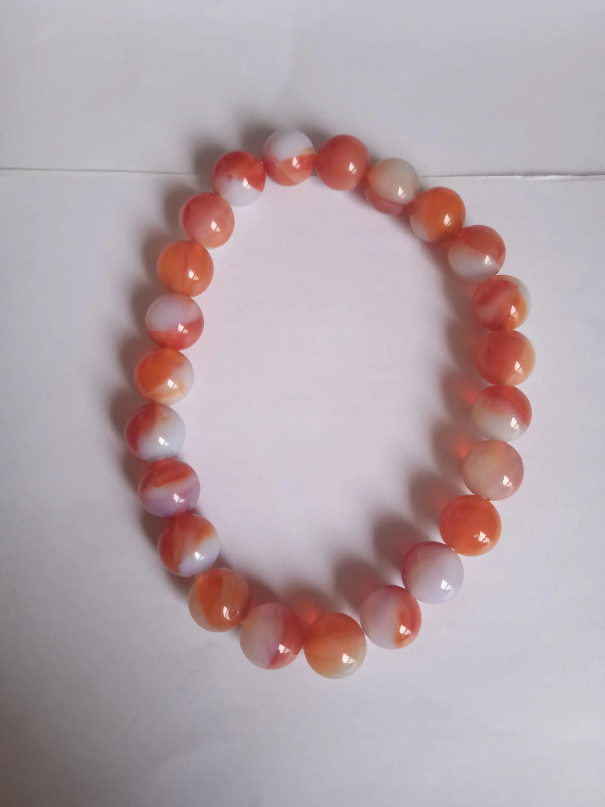 Bracelet Perles Agate Orange & Blanc – Coucher de Soleil Perlé & Énergie Solaire Vivifiante
