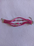 bracelet rose cordon tressé  femme cœur pierre rose acier